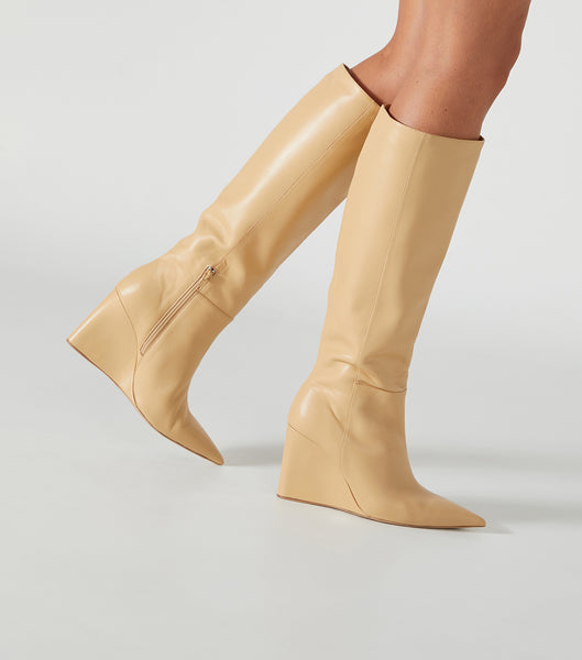 Beige Tony Bianco Drake Butter Nappa 9.5cm Mid Calf Boots | ZILMJ60495