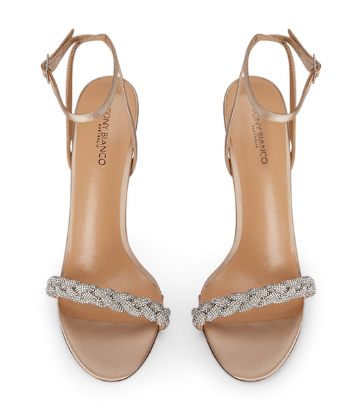 Beige Tony Bianco Kosta Nude Satin 11cm Bling Heels | PILQX76584