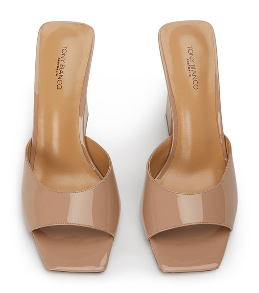 Beige Tony Bianco Naja Coco Patent 10.5cm Block Heels | FILHY21640