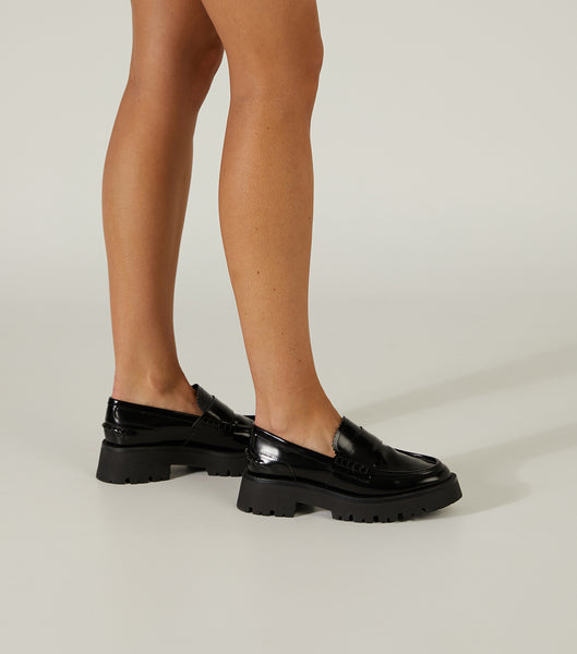 Black Tony Bianco Brooklyn Black Hi Shine 4.5cm Loafers | ZILMJ64562