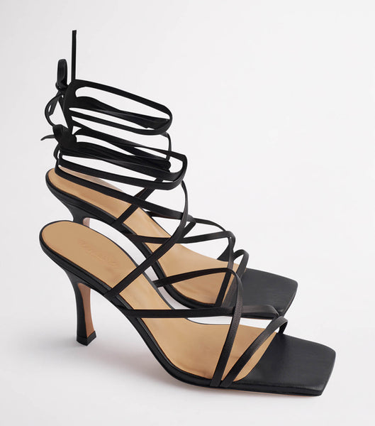 Black Tony Bianco Caden Black Sheep Nappa 8.5cm Strappy Heels | BILSO28957