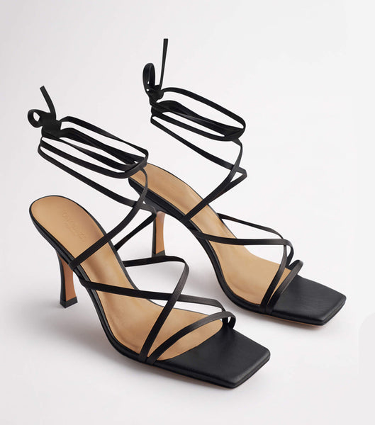 Black Tony Bianco Caden Black Sheep Nappa 8.5cm Strappy Heels | BILSO28957