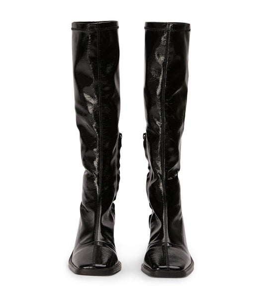 Black Tony Bianco Damon Black Crinkle Patent 7.5cm Knee High Boots | ILDFL72056