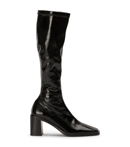 Black Tony Bianco Damon Black Crinkle Patent 7.5cm Knee High Boots | ILDFL72056