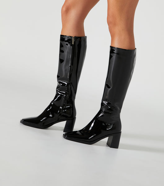 Black Tony Bianco Darby Black Patent 7.5cm Knee High Boots | FILUI19376