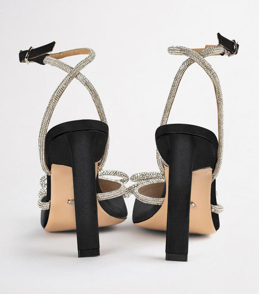 Black Tony Bianco Elsie Black Satin 10.5cm Bling Heels | GILEC82638