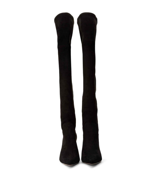 Black Tony Bianco Estella Black Stretch Suede 8.5cm Heeled Boots | SILVO98899