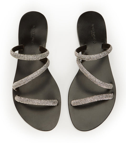 Black Tony Bianco Fusion Crystal/Black Suede 1cm Slides | ILDFL69567