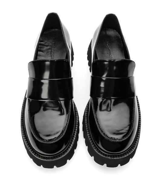 Black Tony Bianco Gisele Black Hi Shine 4cm Loafers | XILBH32765