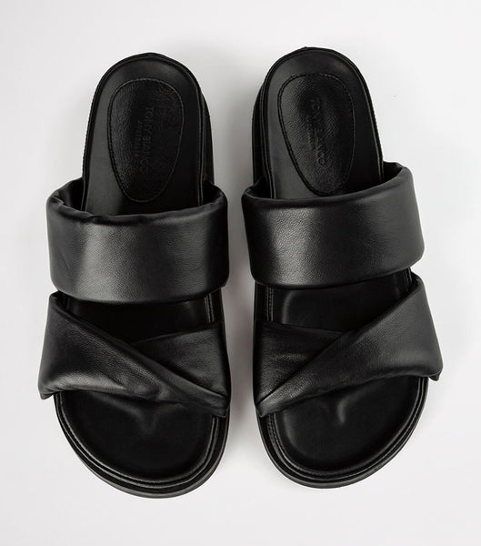 Black Tony Bianco Henry Black Nappa 3.5cm Flat Sandals | DILKV44725