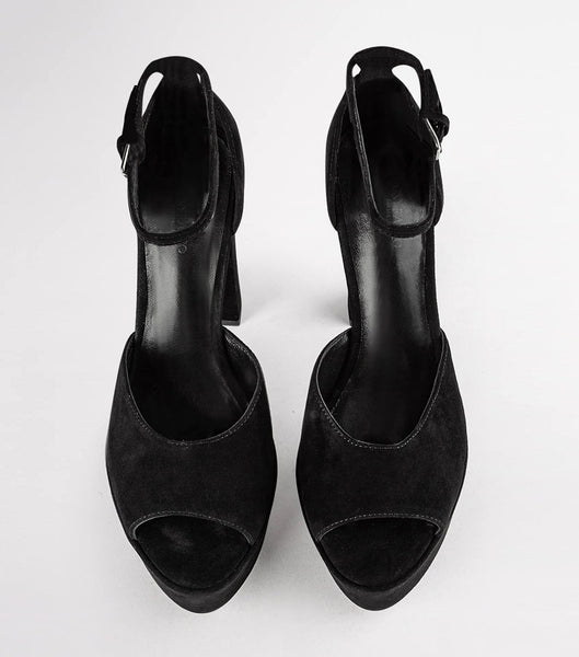 Black Tony Bianco Jayze Black Suede 14cm Block Heels | ILEGJ88891