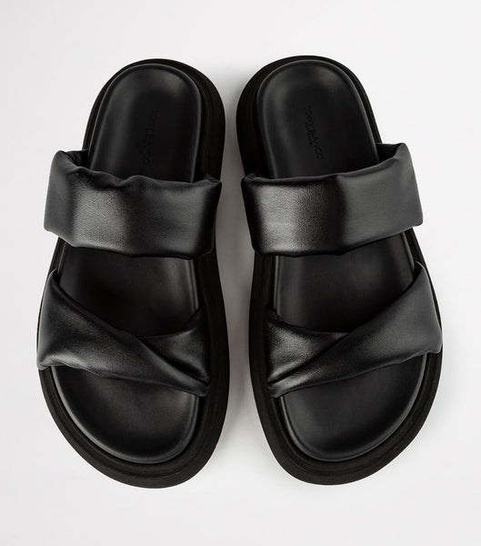 Black Tony Bianco June Black Nappa 3cm Flat Sandals | ILNZX48528