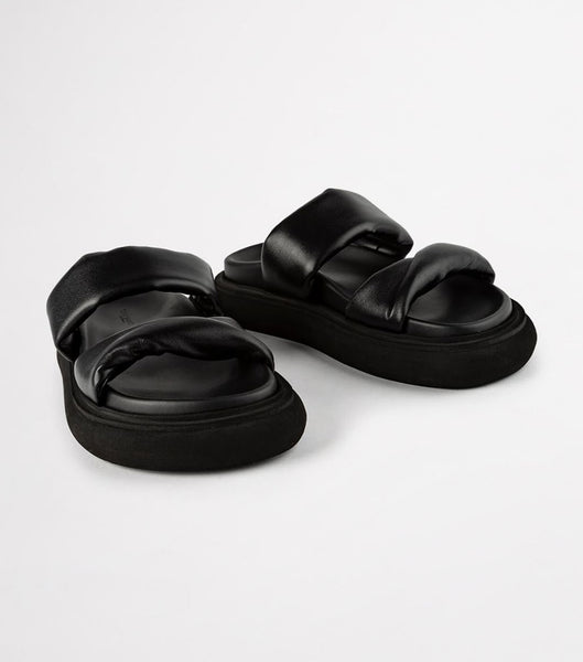 Black Tony Bianco June Black Nappa 3cm Slides | BILSO52209