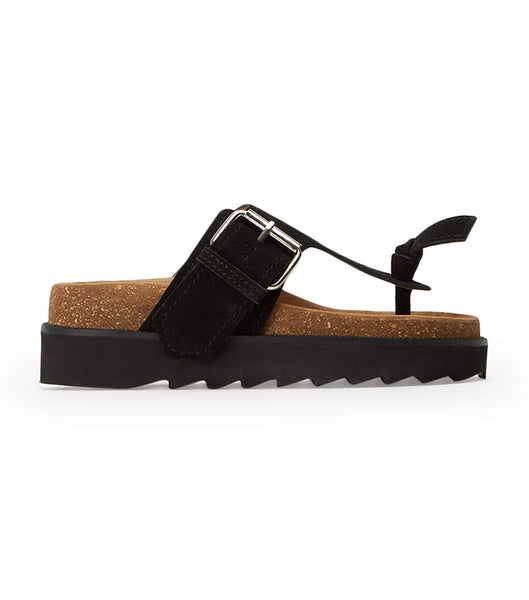 Black Tony Bianco Marlo Black Suede 3cm Flat Sandals | SILVO80855