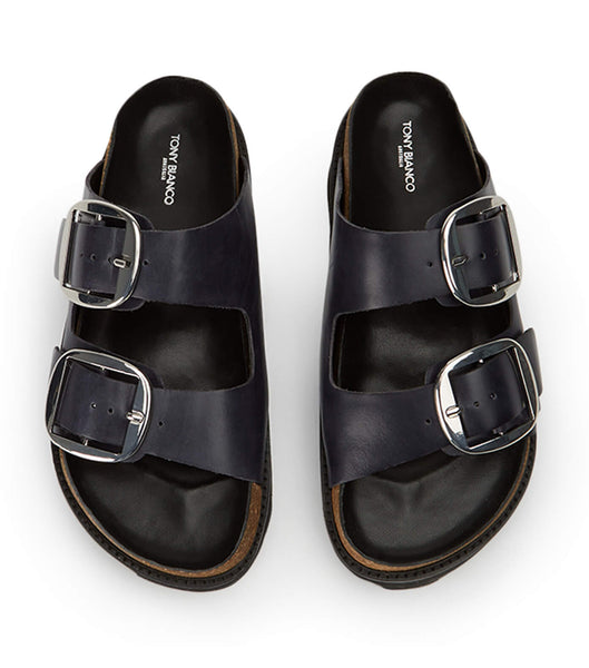 Black Tony Bianco Marty Black Wax Flat Sandals | MILHR23451