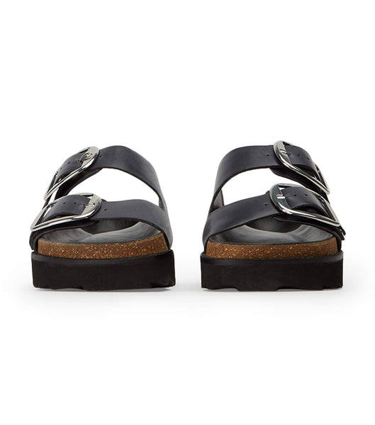 Black Tony Bianco Marty Black Wax Flat Sandals | MILHR23451