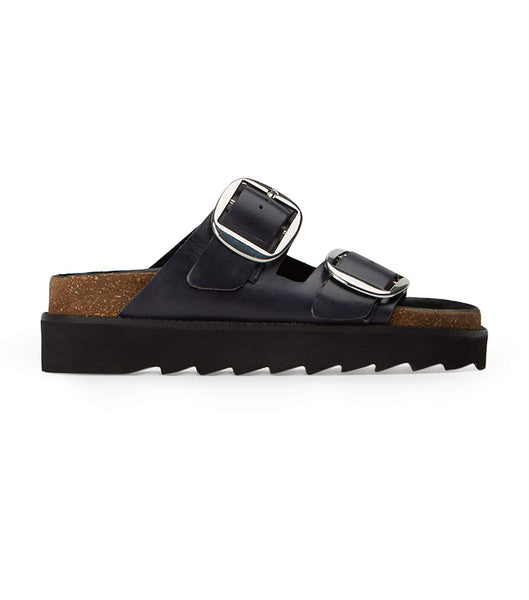 Black Tony Bianco Marty Black Wax Flat Sandals | MILHR23451