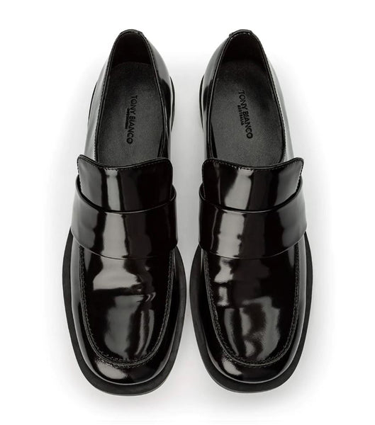 Black Tony Bianco Rovin Black Hi Shine 2.5cm Loafers | BILSO28334