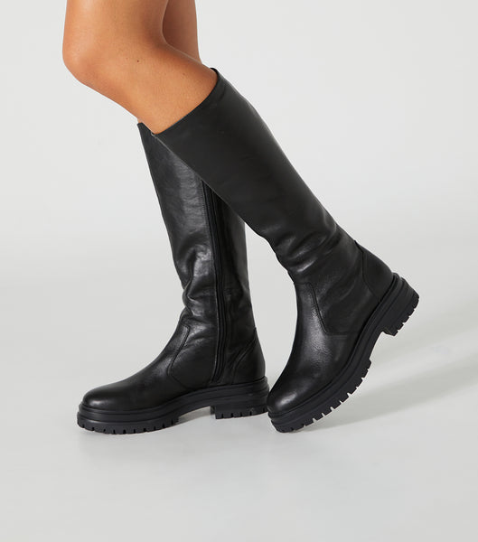 Black Tony Bianco Wanda Black Venice 4.5cm Knee High Boots | EILHC84396