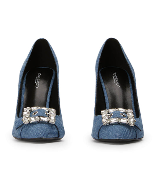 Blue Tony Bianco Abbey Washed Denim 10.5cm Court Shoes | ILEGJ33778