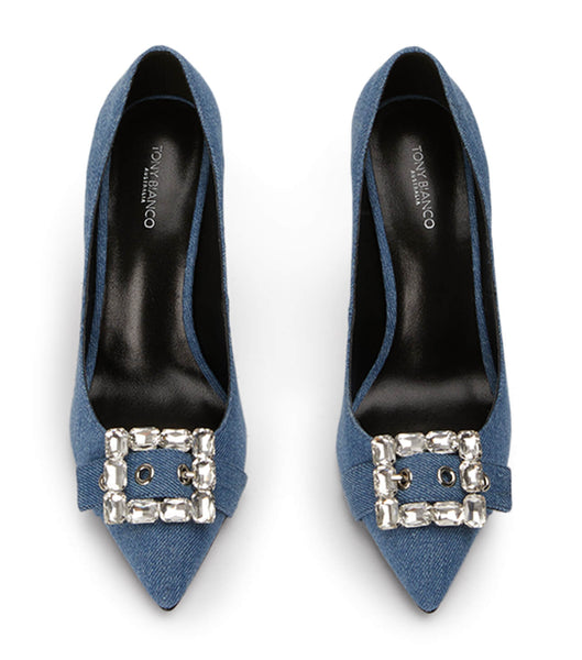 Blue Tony Bianco Abbey Washed Denim 10.5cm Bling Heels | ILJKU13945