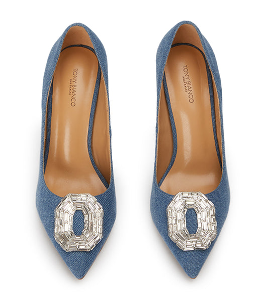 Blue Tony Bianco Alison Washed Denim 10.5cm Bling Heels | AILDF56124