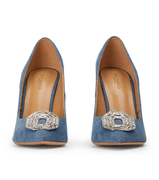 Blue Tony Bianco Alison Washed Denim 10.5cm Bling Heels | AILDF56124