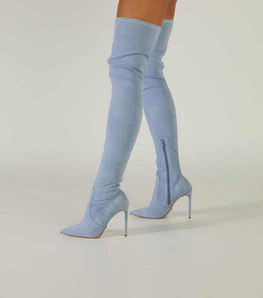 Blue Tony Bianco Avah Denim Stretch 10.5cm Stretch Boots | GILEC23193