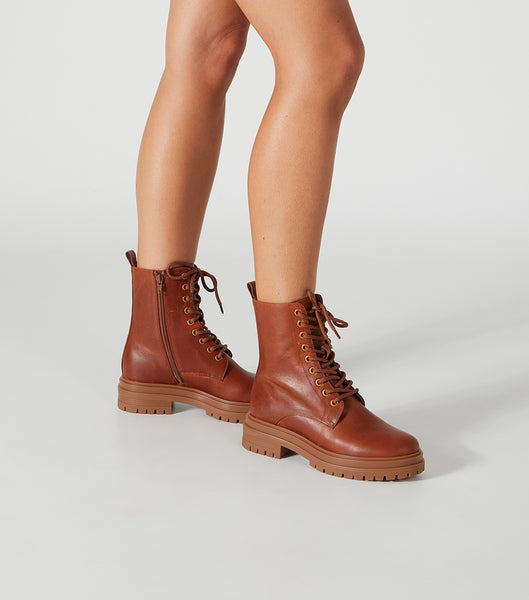 Brown Tony Bianco Wya Cognac 4.5cm Combat Boots | TILPQ68263