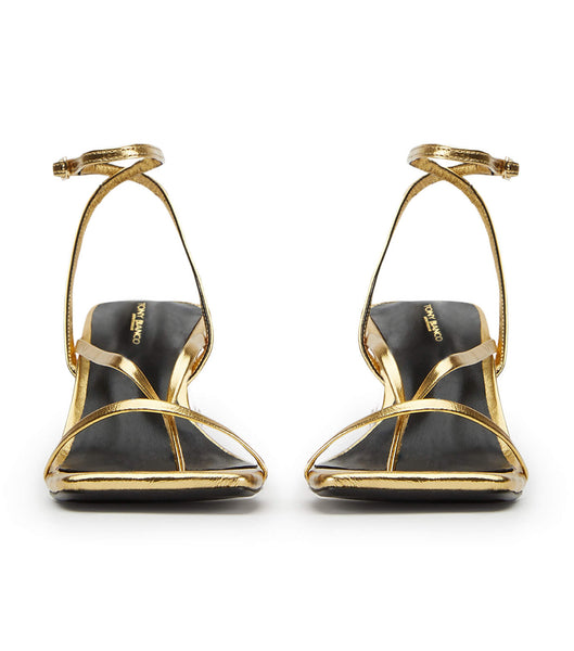 Gold Tony Bianco Avi Gold Foil 6.5cm Strappy Heels | ILIIZ67172