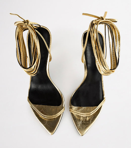 Gold Tony Bianco Millie Gold Foil 10.5cm Strappy Heels | ILQAV48312