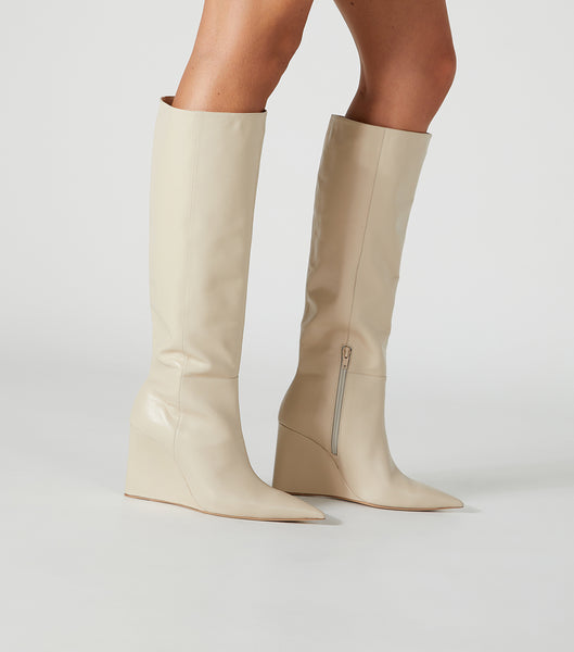 Light Yellow Tony Bianco Drake Vanilla Capretto 9.5cm Knee High Boots | ILZDE18449