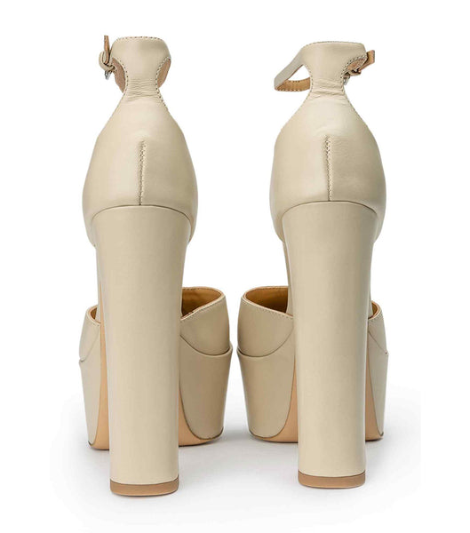 Light Yellow Tony Bianco Jaguar Vanilla Capretto 14cm Block Heels | ILICD74086