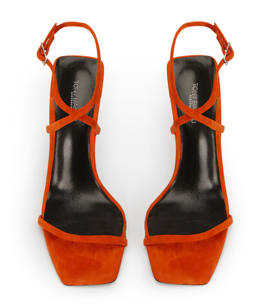 Orange Tony Bianco Naxos Aperol Suede 10.5cm Strappy Heels | PILER12640