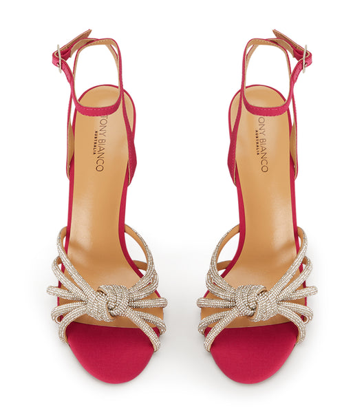 Red Tony Bianco Kyla Persian Crepe 11cm Strappy Heels | DILKV70621