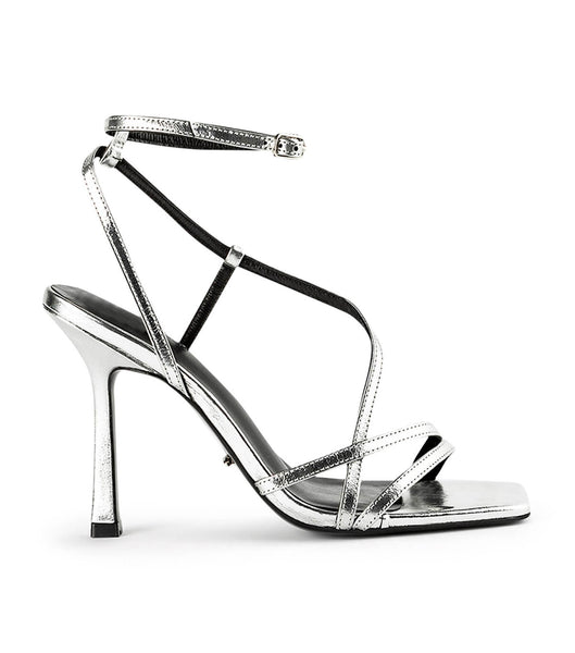 Silver Tony Bianco Franci Silver Foil 10.5cm Strappy Heels | QILWA75946