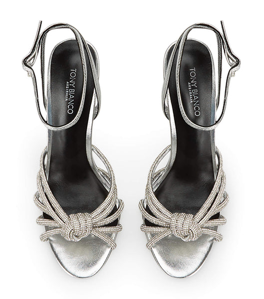 Silver Tony Bianco Kyla Silver Foil 11cm Strappy Heels | ILEAH25688