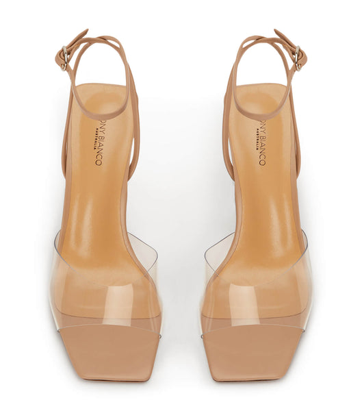 Skin Color Tony Bianco Nelani Clear Vinylite/Skin 10.5cm Block Heels | ILZPD27953