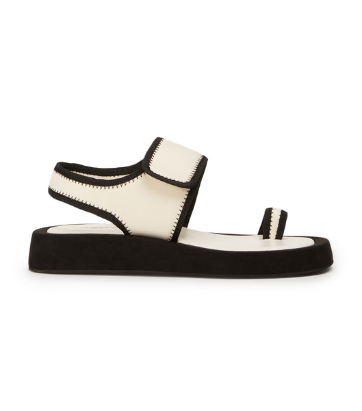 White / Black Tony Bianco Iso White/Black Neoprene 3.5cm Flat Sandals | ILZDE95397