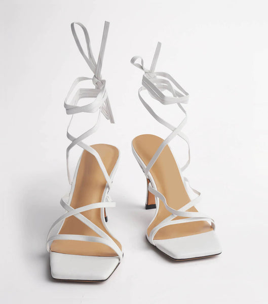 White Tony Bianco Caden White Sheep Nappa 8.5cm Strappy Heels | BILSD63403