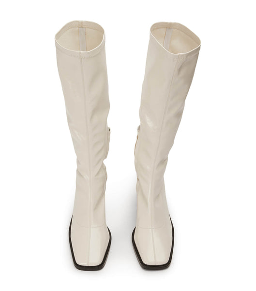 White Tony Bianco Damon Ecru Crinkle Patent 7.5cm Mid Calf Boots | AILWC44379