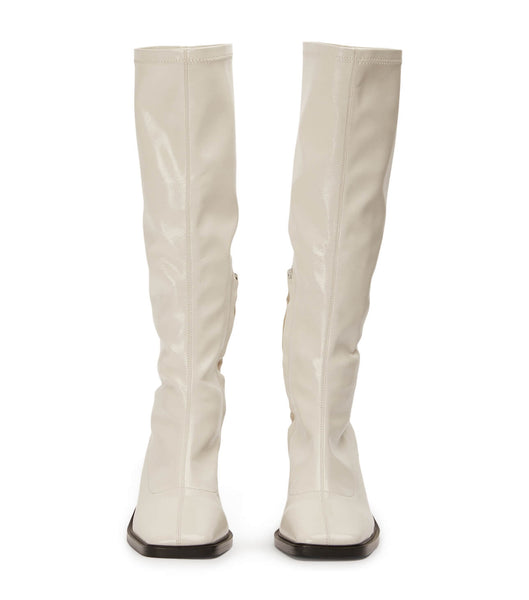 White Tony Bianco Damon Ecru Crinkle Patent 7.5cm Mid Calf Boots | AILWC44379