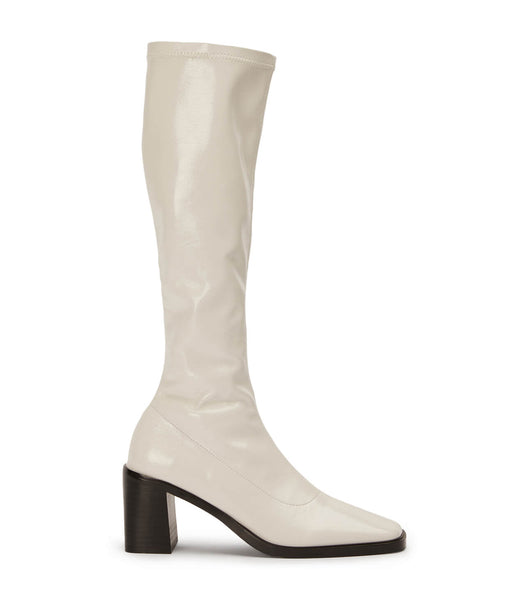 White Tony Bianco Damon Ecru Crinkle Patent 7.5cm Mid Calf Boots | AILWC44379