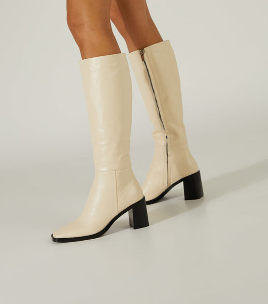 White Tony Bianco Darby Ecru Venice 7.5cm Knee High Boots | DILVO84961