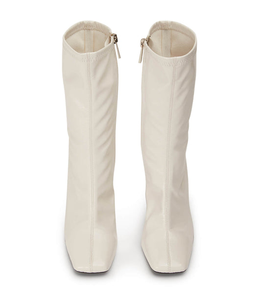 White Tony Bianco Remie Ecru Crinkle Patent 10.5cm Heeled Boots | ILICD96748