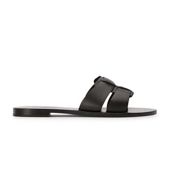 Black Tony Bianco Force Black 1cm Flat Sandals | SILVO29438