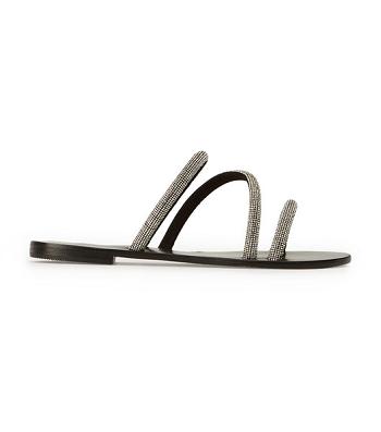 Black Tony Bianco Fusion Crystal/Black Suede 1cm Flat Sandals | UILND39488