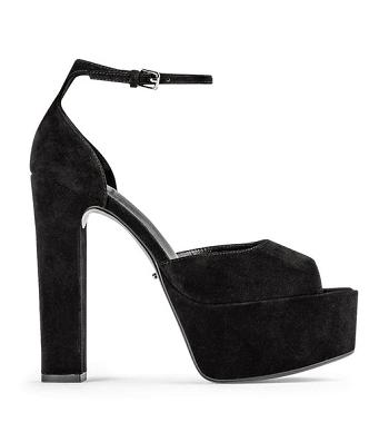 Black Tony Bianco Jayze Black Suede 14cm Platform Shoes | GILUC41283