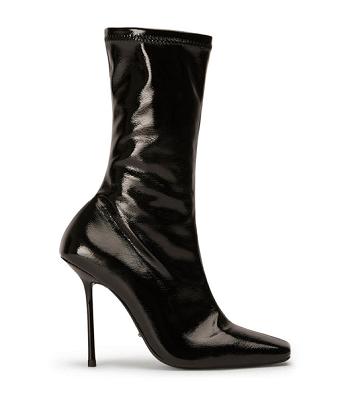 Black Tony Bianco Remie Black Crinkle Patent 10.5cm Stiletto Boots | LILTR74423