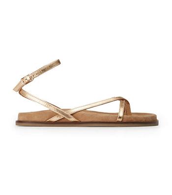 Gold Tony Bianco Lucie Antique Gold Nappa 1.5cm Flat Sandals | QILWA55263